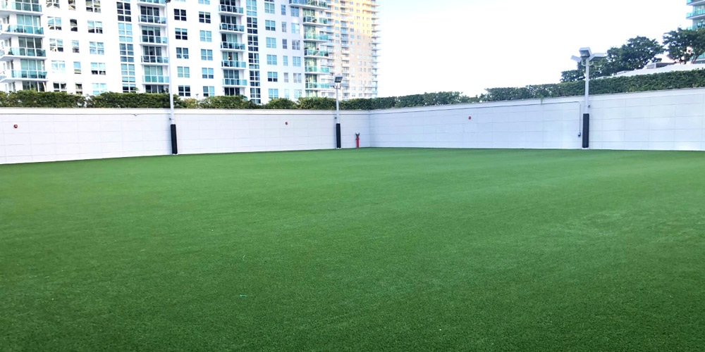 Synthetic sports turf installed on a city building rooftop